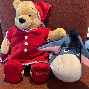 Disney Plush Duo - Pooh in Red, Eeyore in Blue and Gray